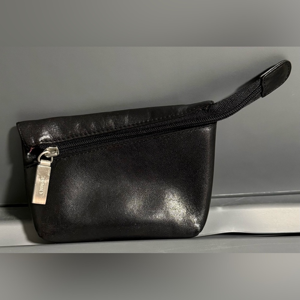 Hobo Black Leather Asymmetrical Zipper Coin Purse Pouch Wallet Vintage